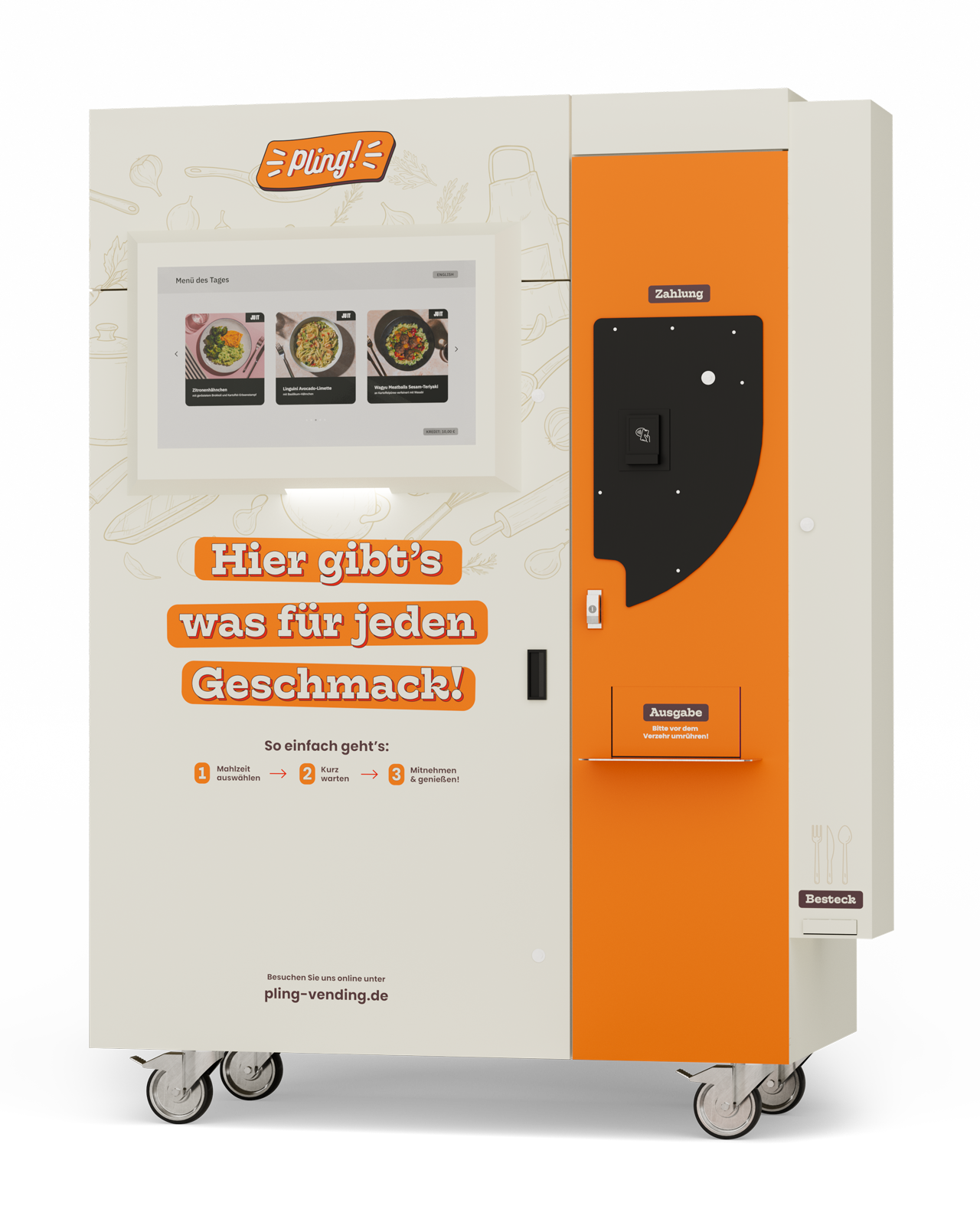 Darstellung des Mikrowellenautomaten für warme Mahlzeiten Pling!